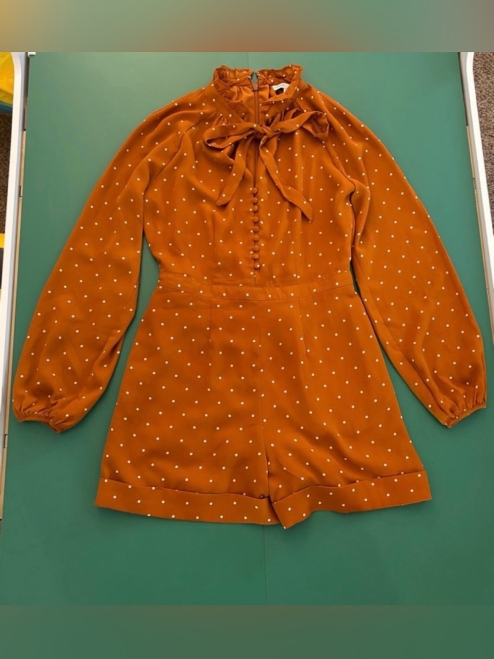 Express Ladygang Size 2 Rust Polka Dot Tie-Neck Romper